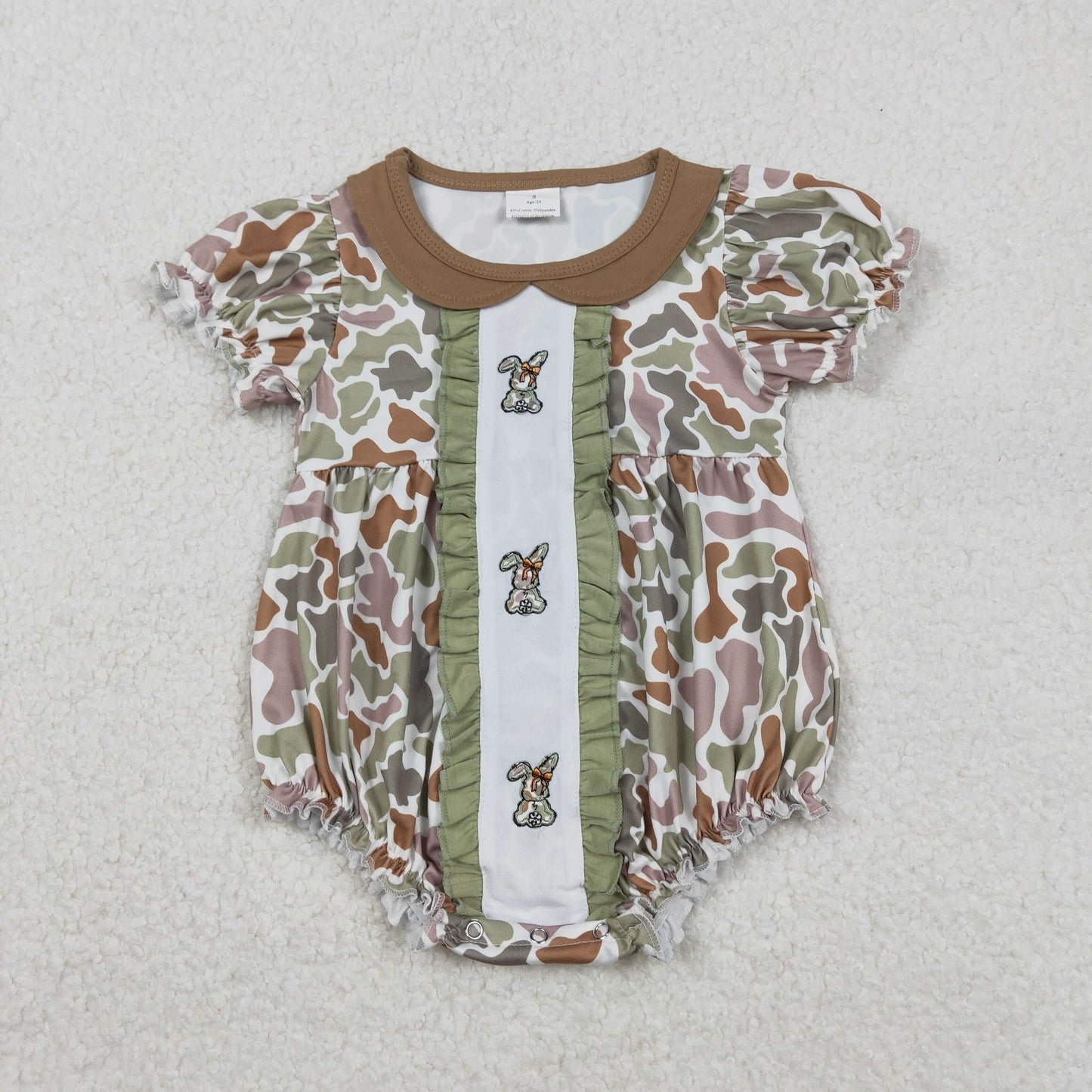 SR3259 Embroidered Easter Bunny Camouflage Doll Collar Ruffle Short-Sleeved Girls Bubble Romper 202511 RTS
