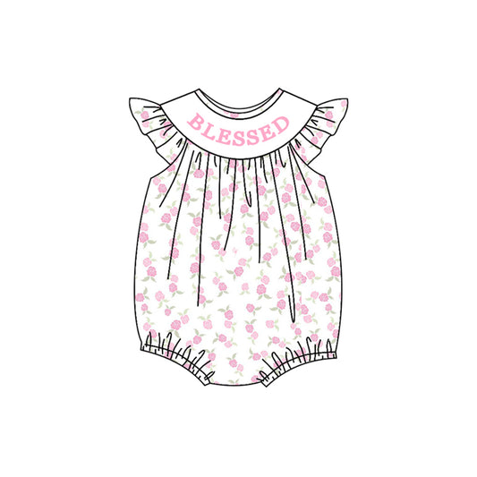 MOQ 8 Preorder SR3260 Blesses Letter Flower Flying Sleeve Girls Bubble Romper 202510