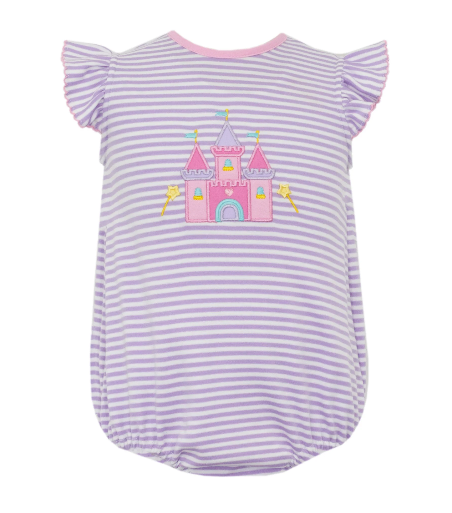 MOQ 8 Preorder SR3265 Princess Castle Purple Pink Flying Sleeve Girls Bubble Romper 202510 Sibling