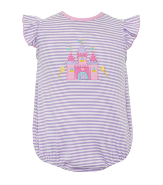 MOQ 8 Preorder SR3265 Princess Castle Purple Pink Flying Sleeve Girls Bubble Romper 202510 Sibling