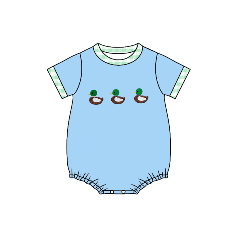 MOQ 8 Preorder SR3267 Three Ducks Blue Short Sleeve Boys Bubble Romper 202510 Sibling