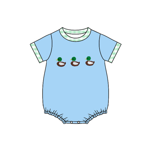 MOQ 8 Preorder SR3267 Three Ducks Blue Short Sleeve Boys Bubble Romper 202510 Sibling