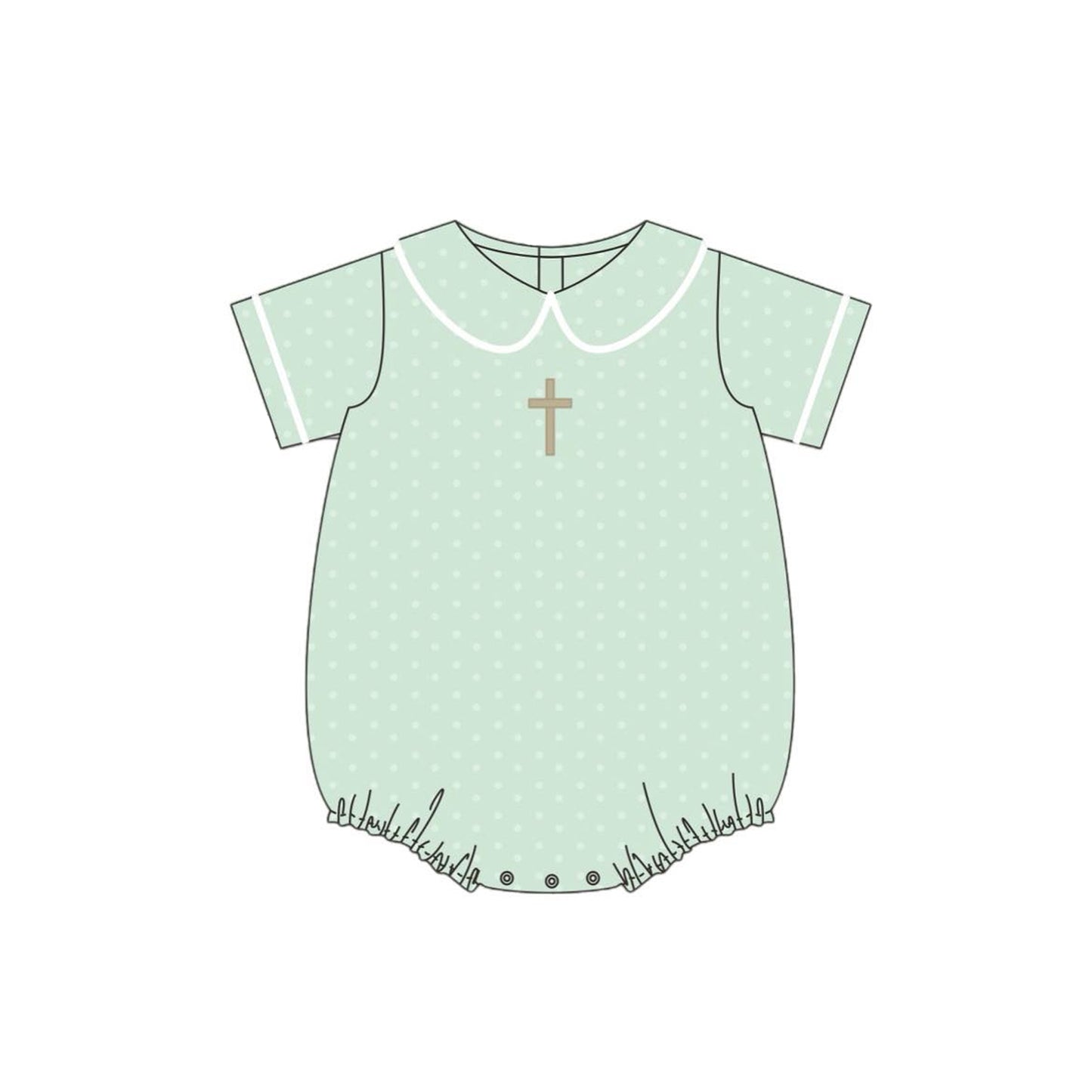 MOQ 8 Preorder SR3269 Easter Cross Doll Collar Pea Green Short Sleeve Boys Bubble Romper 202510 Sibling