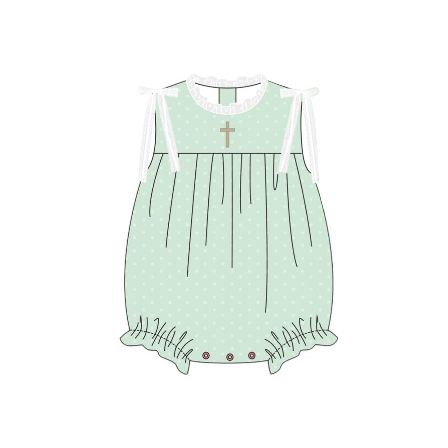 MOQ 8 Preorder SR3270 Easter Cross Ruffle Pea Green Sleeveless Girls Bubble Romper 202510 Sibling