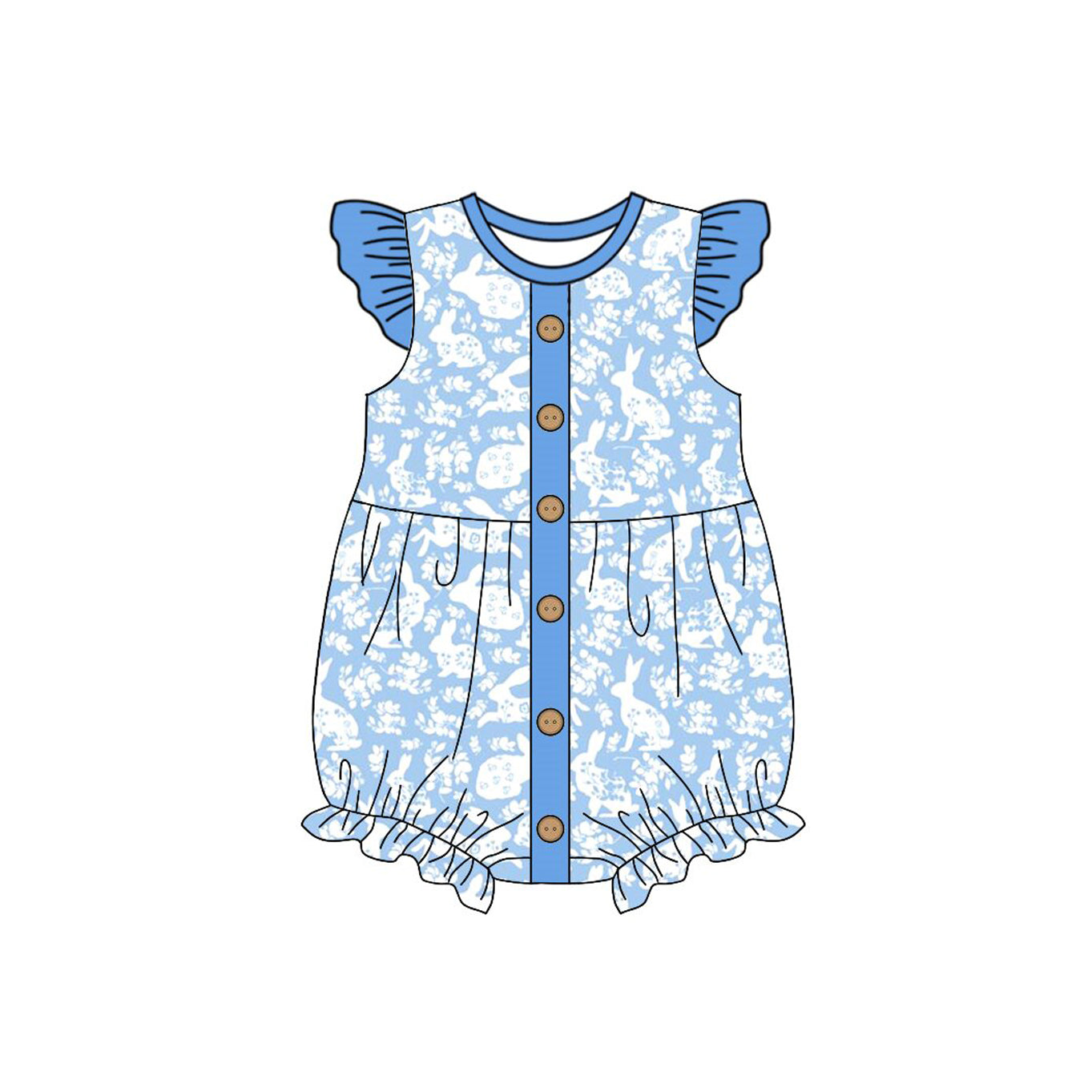 MOQ 8 Preorder SR3272 Easter Bunny Blue Flying Sleeve Girls Bubble Romper 202510 Sibling