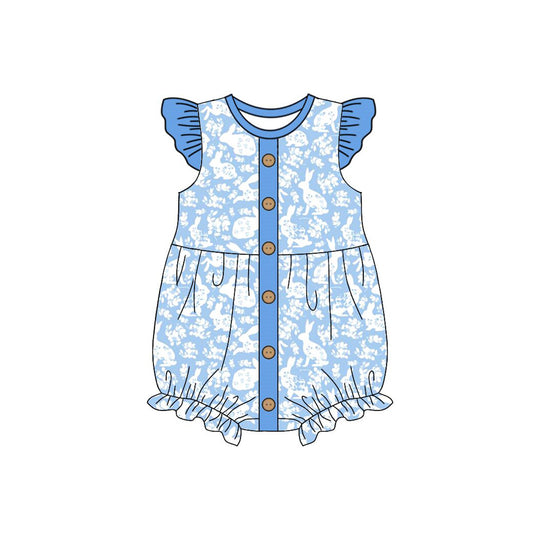 MOQ 8 Preorder SR3272 Easter Bunny Blue Flying Sleeve Girls Bubble Romper 202510 Sibling
