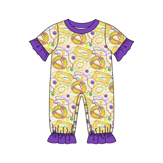 MOQ 8 Preorder SR3276 Mardi Gras Purple Ruffle Short Sleeve Girls Romper 202510 Sibling