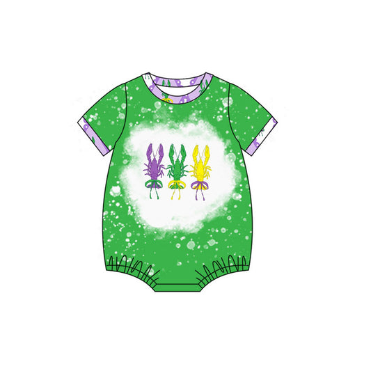 MOQ 8 Preorder SR3278 Mardi Gras Crayfish Green Short-Sleeved Girls Bubble Romper 202510