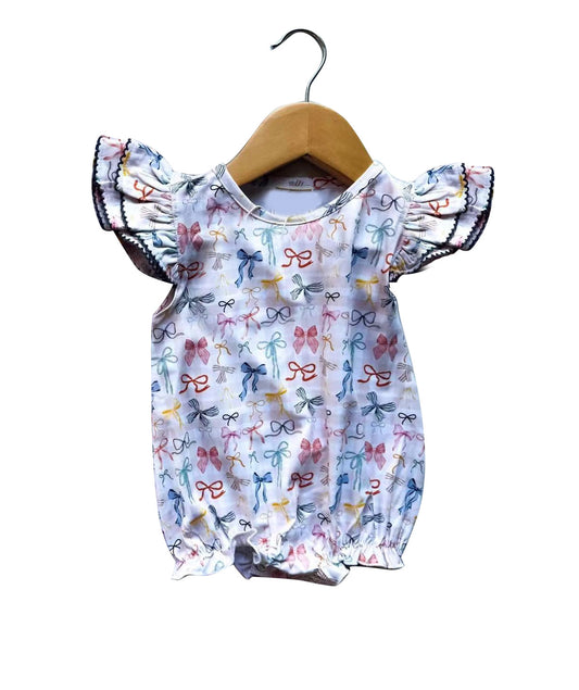 MOQ 8 Preorder SR3284 Colored Bows Flying Sleeve Girls Bubble Romper 202510