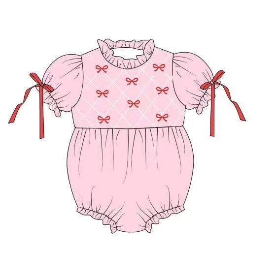 MOQ 8 Preorder SR3285 Valentine‘s Day Love Pink Ruffle Puff Short Sleeve Girls Bubble Romper 202510