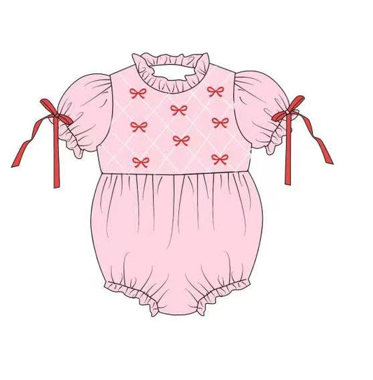 MOQ 8 Preorder SR3285 Valentine‘s Day Love Pink Ruffle Puff Short Sleeve Girls Bubble Romper 202510