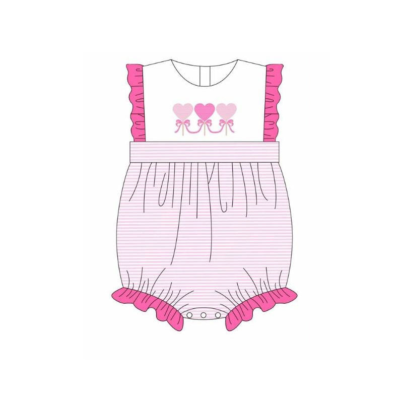 MOQ 8 Preorder SR3286 Valentine‘s Day Love Rose Red Stripe Ruffle Sleeveless Girls Bubble Romper 202510