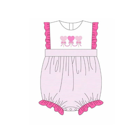 MOQ 8 Preorder SR3286 Valentine‘s Day Love Rose Red Stripe Ruffle Sleeveless Girls Bubble Romper 202510