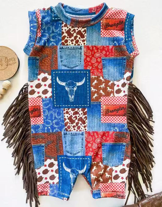 MOQ 8 Preorder SR3288 Highland Cow Tassels Sleeveless Girls Bubble Romper 202510