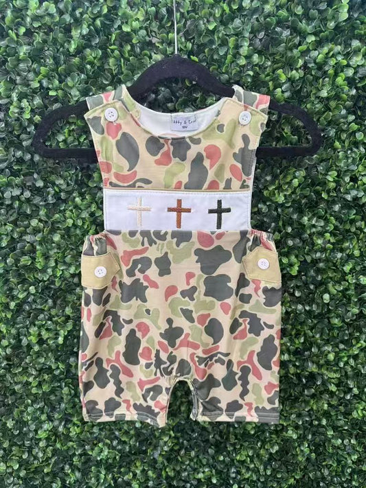 MOQ 8 Preorder SR3290 Easter Cross Camouflage Sleeveless Boys Romper 202510