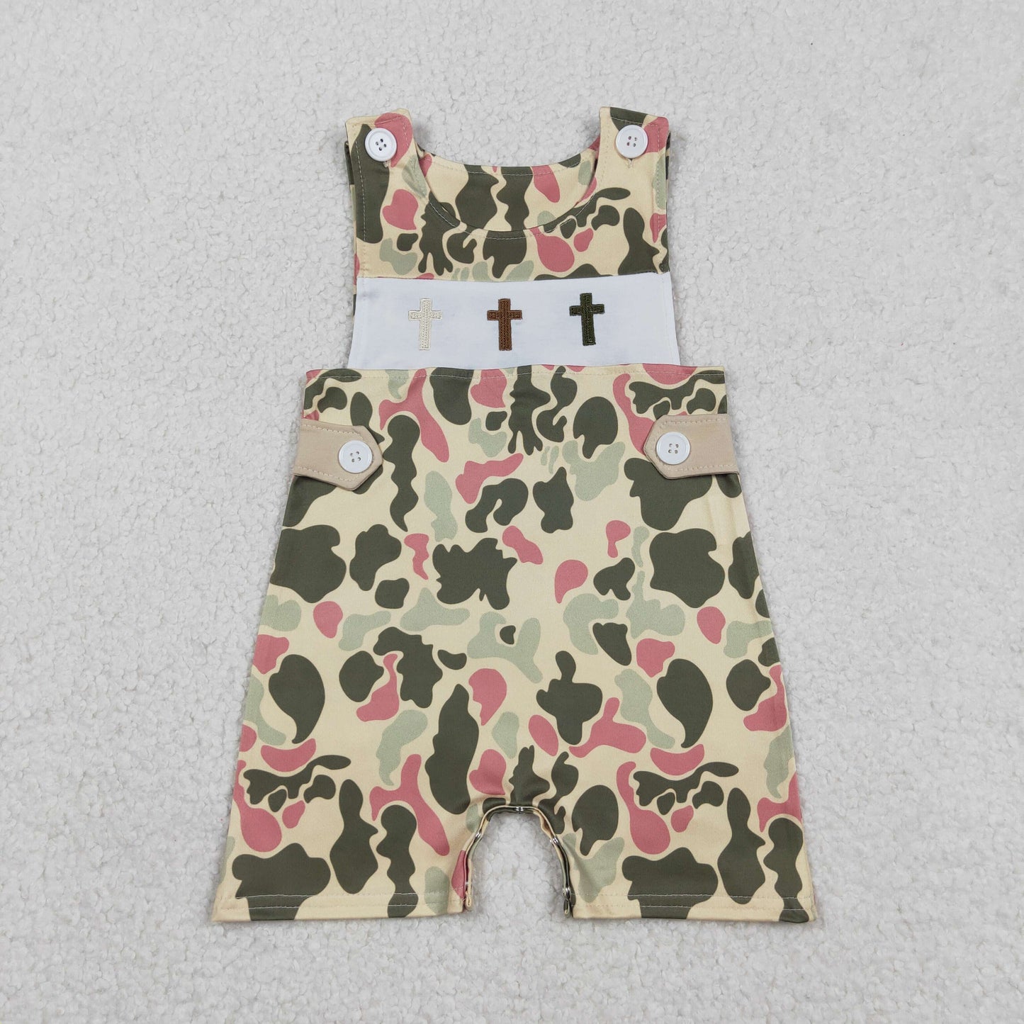 SR3290 Embroidered Easter Cross Camouflage Sleeveless Boys Romper 202512 RTS