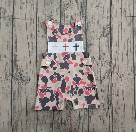 NO MOQ Preorder SR3290 Embroidered Easter Cross Camouflage Sleeveless Boys Romper 202511