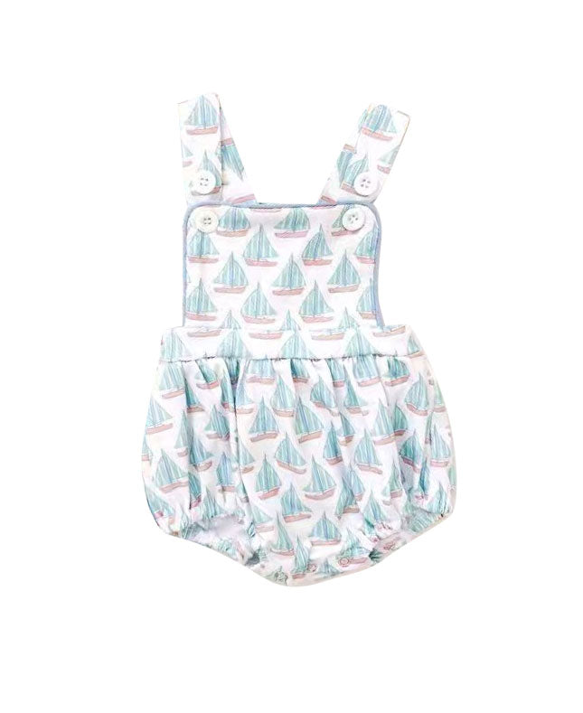 MOQ 8 Preorder SR3295 Easter Sailboat Blue Sleeveless Girls Bubble Romper 202510