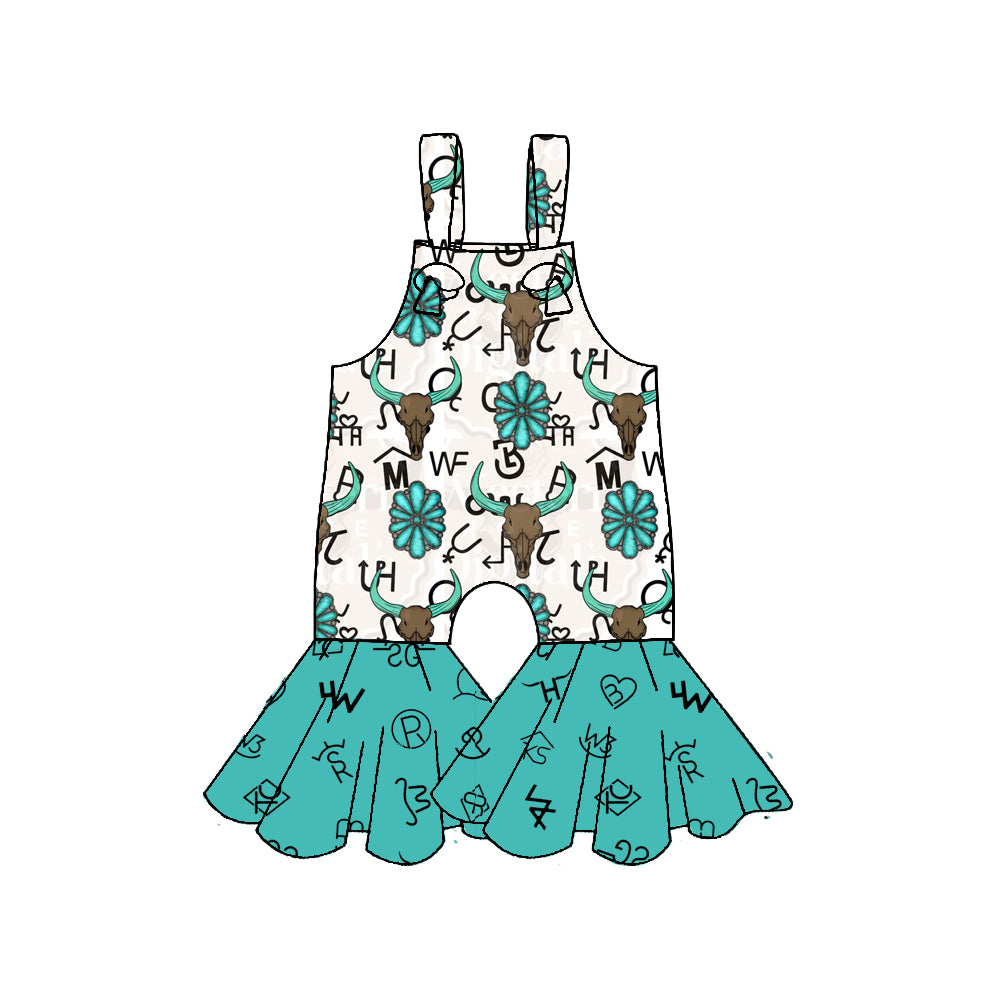 MOQ 5 Preorder SR3299 Alpine Bull Head Emerald Character Halter Girls Overalls Jumpsuits 202510