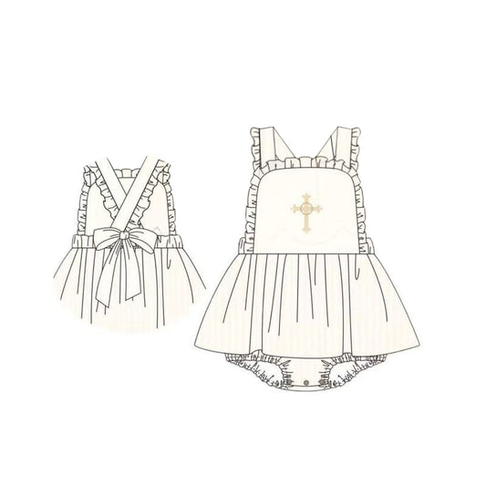 MOQ 5 Preorder SR3306 Easter Cross Ruffle Sleeveless Girls Bubble Romper 202510 Sibling