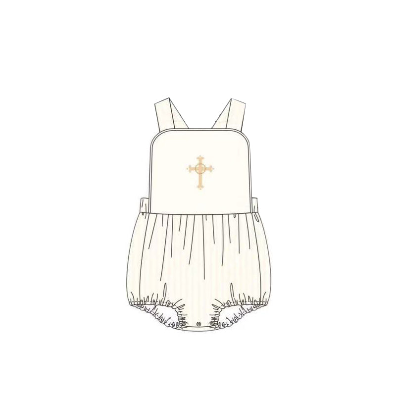 MOQ 5 Preorder SR3307 Easter Cross Sleeveless Boys Bubble Romper 202510 Sibling