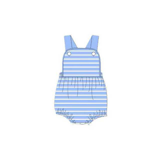 MOQ 5 Preorder SR3308 Blue Stripe Sleeveless Boys Bubble Romper 202510 Sibling