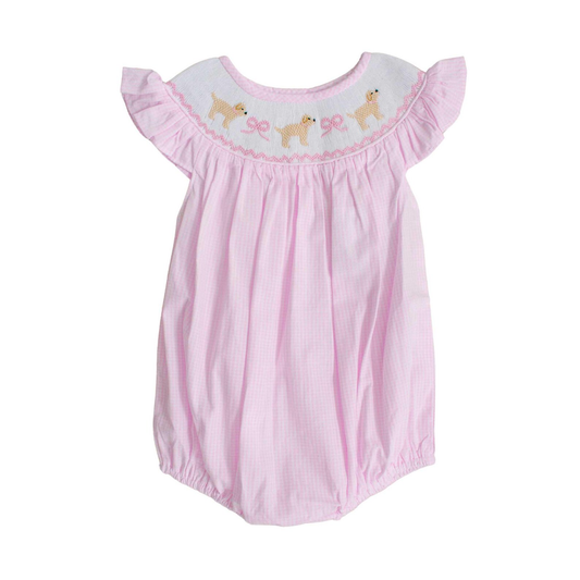 MOQ 5 Preorder SR3316 Cute Puppy Bows Pink Flying Sleeve Girls Bubble Romper 202510
