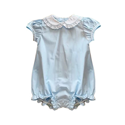 MOQ 5 Preorder SR3323 White Lace Ruffle Doll Collar Light Blue Short Sleeve Girls Bubble Romper 202510