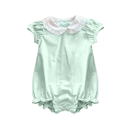 MOQ 5 Preorder SR3324 White Lace Ruffle Doll Collar Light Green Short Sleeve Girls Bubble Romper 202510