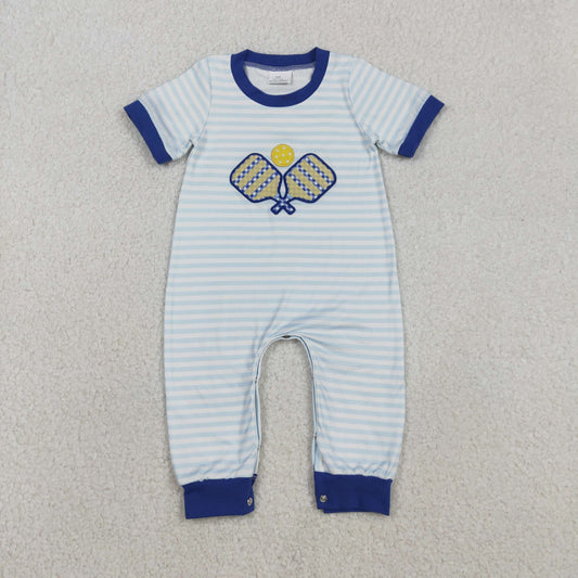 SR3331 Embroidered Tennis Racket Blue Stripe Short Sleeve Boys Romper 202511 RTS