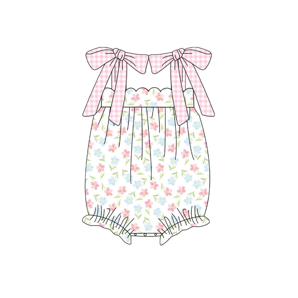 MOQ 5 Preorder SR3337 Flower Pink Plaid Halter Girls Bubble Romper 202510