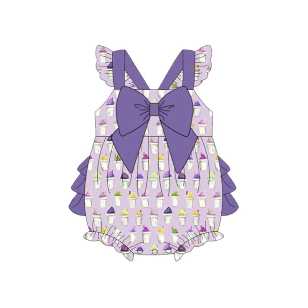 MOQ 5 Preorder SR3344 Ice Cream Big Bow Purple Flying Sleeve Girls Bubble Romper 202510