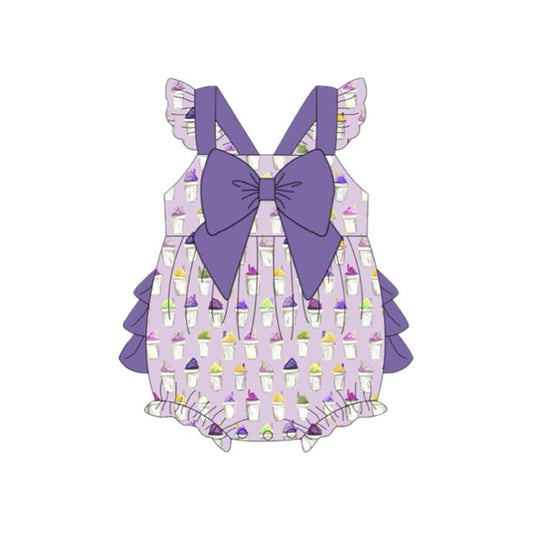 MOQ 5 Preorder SR3344 Ice Cream Big Bow Purple Flying Sleeve Girls Bubble Romper 202510