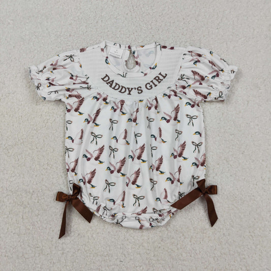 SR3346 Smocked Embroidered Daddy's Girl Bows Ducks Short Sleeve Girls Bubble Romper 202512 RTS