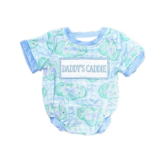 MOQ 5 Preorder SR3348 Daddy's Caddie Golf Blue Green Short Sleeve Boys Bubble Romper 202510