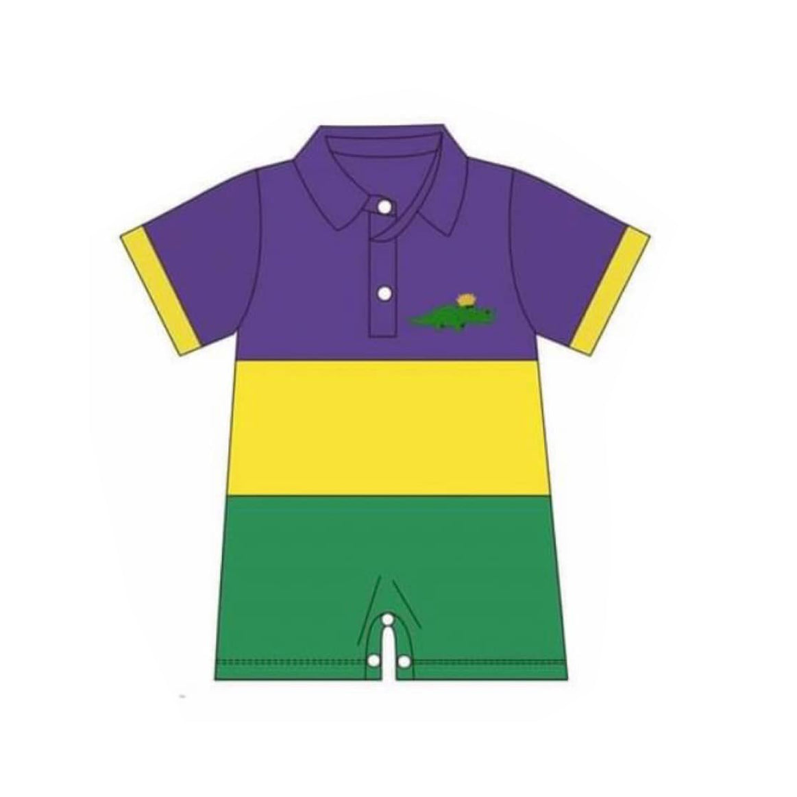 MOQ 5 Preorder SR3352 Mardi Gras Stripe Polo Short Sleeve Boys Romper 202510 Sibling