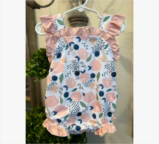 MOQ 5 Preorder SR3354 Flower Pink Ruffle Sleeveless Girls Bubble Romper 202510