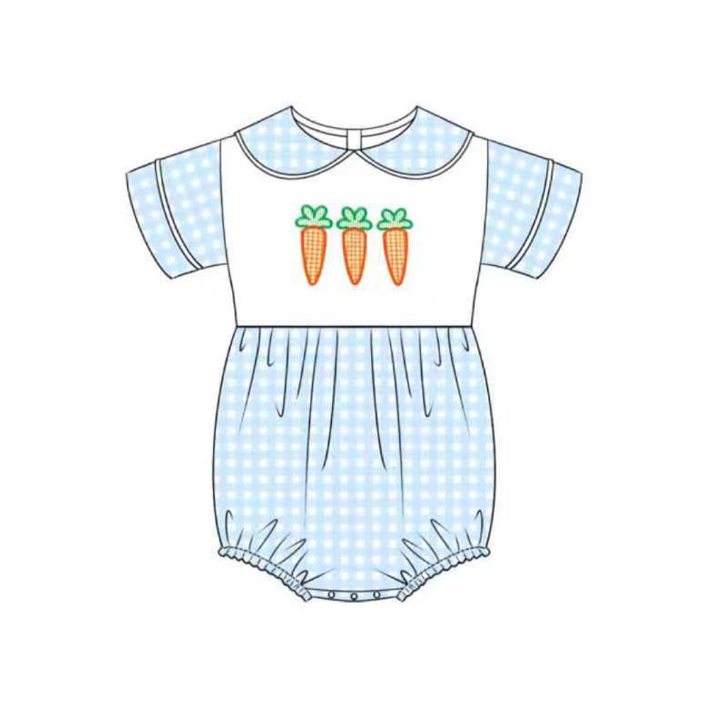 MOQ 5 Preorder SR3361 Easter Carrots Blue Doll Collar Short Sleeve Boys Bubble Romper 202510