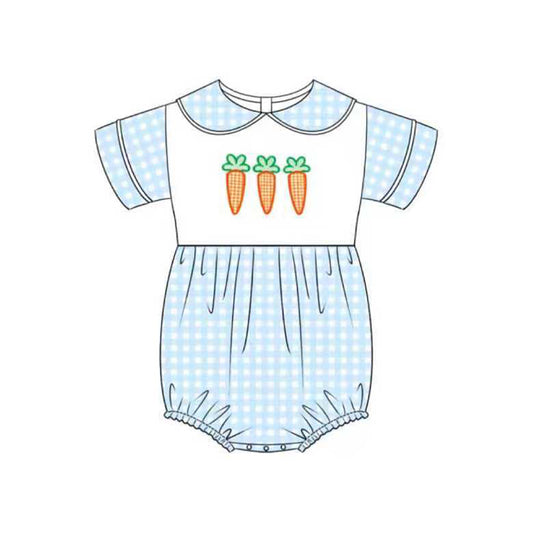 MOQ 5 Preorder SR3361 Easter Carrots Blue Doll Collar Short Sleeve Boys Bubble Romper 202510