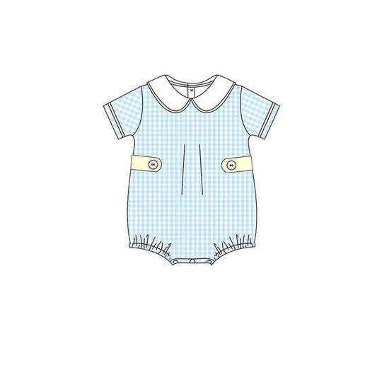 MOQ 5 Preorder SR3363 Blue Plaid White Doll Collar Short Sleeve Boys Bubble Romper 202510