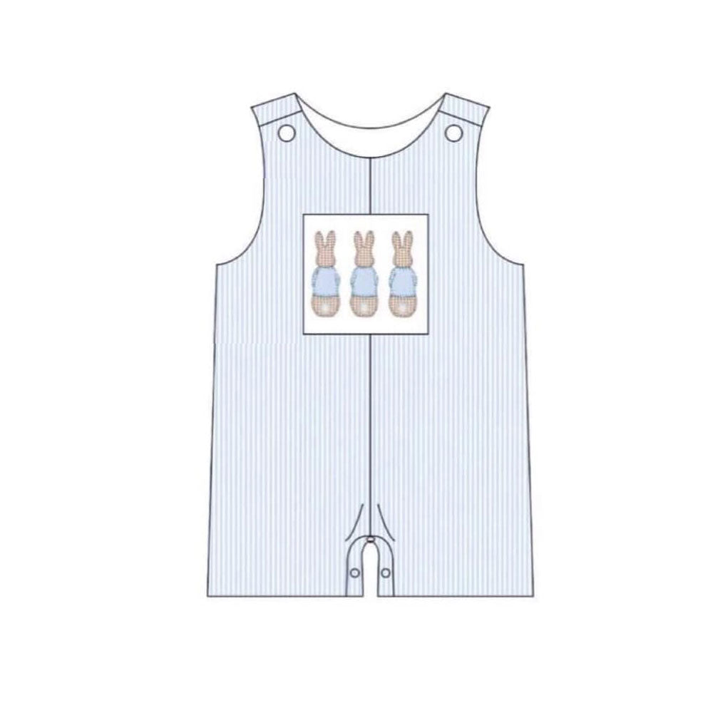 MOQ 5 preorder SR3381 Easter Bunny Blue Stripe Sleeveless Boys Romper 202510