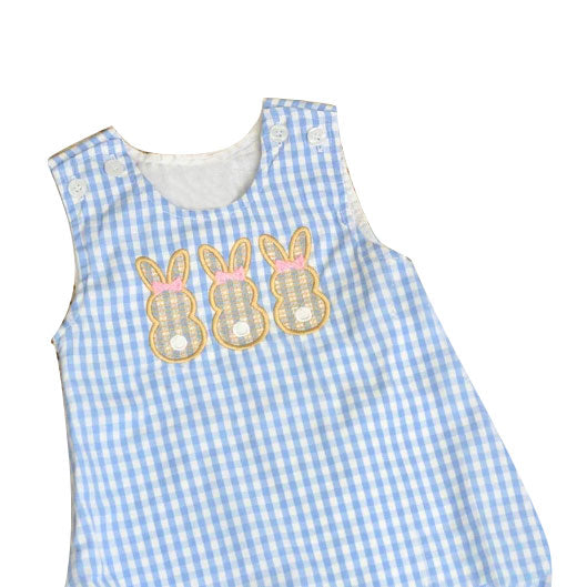 MOQ 5 preorder SR3384 Easter Bunny Bows Blue Sleeveless Baby Girl Bubble Romper 202510 Sibling