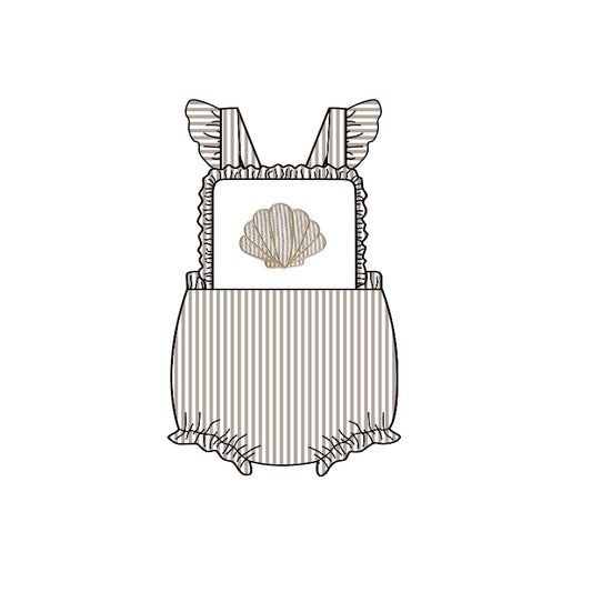 MOQ 5 preorder SR3396 Shell Gray Stripe Ruffle Flying Sleeve Girls Bubble Romper 202510