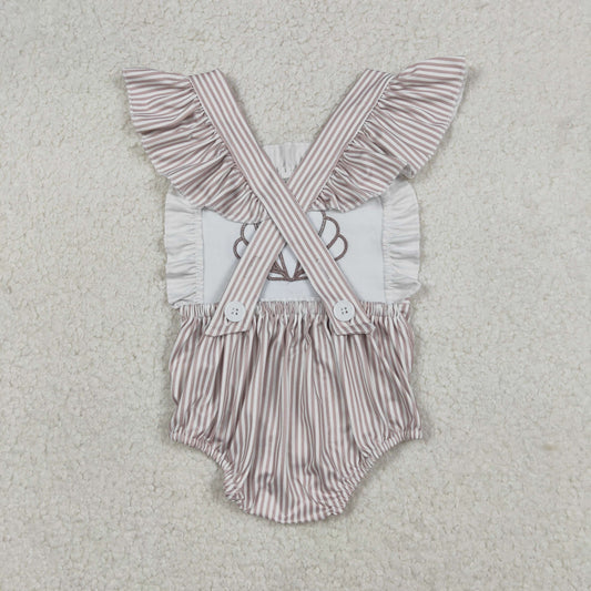 SR3396 Embroidered Shell Gray Stripe Ruffle Flying Sleeve Girls Bubble Romper 202512 RTS