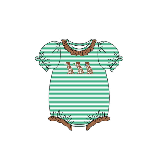 MOQ 5 preorder SR3404 Dalmatian Duck Green Stripe Brown Ruffle Girls Bubble Romper 202510