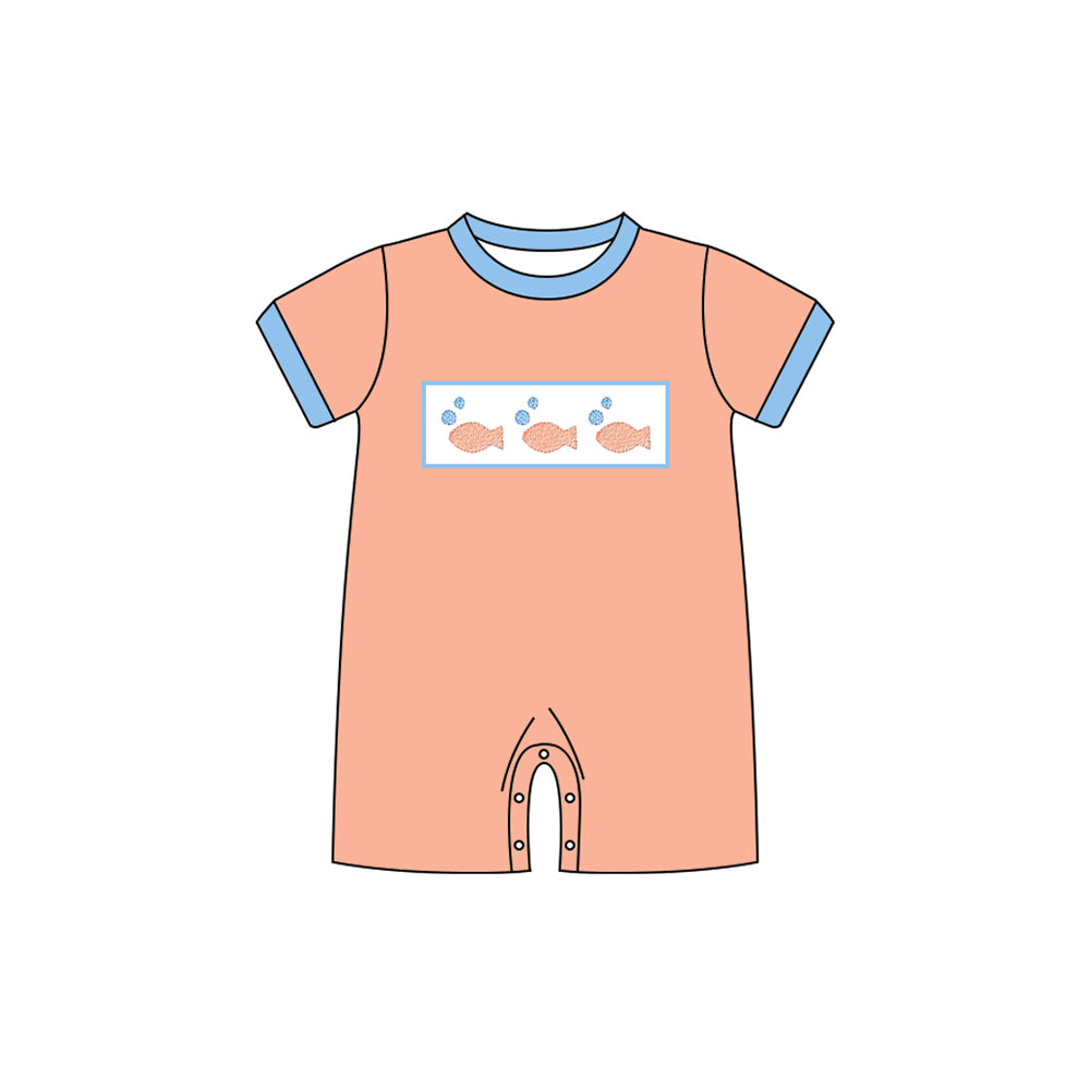 MOQ 5 preorder SR3408 Little Fish Bubble Orange Short Sleeve Boys Romper 202510