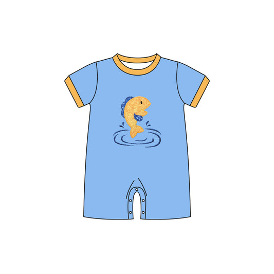 MOQ 5 preorder SR3409 Little Fish Blue Short Sleeve Boys Romper 202510