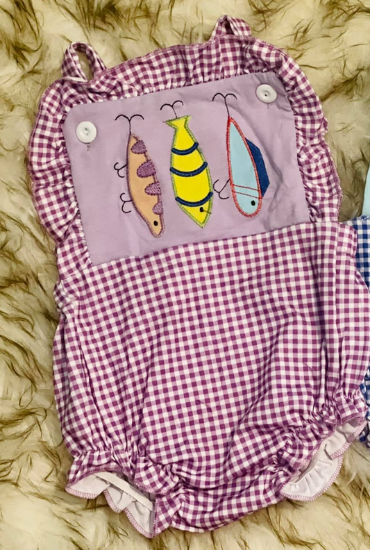 MOQ 5 preorder SR3414 Fishing Bait Rose Red Ruffle Plaid Sleeveless Girls Romper 202510