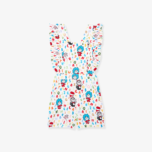 MOQ 5 Preorder SR3415 Dr Seuss Thing Letter White Ruffle Sleeveless Girls  Overalls Jumpsuits 202510