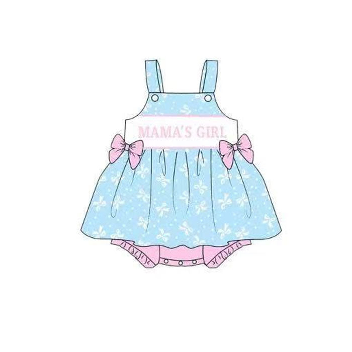 MOQ 5 preorder SR3425 MAMA‘S GIRL Pink Bows Light Blue Sleeveless Girls Bubble Romper 202510